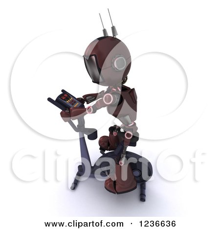 Clipart of a 3d Red Android Robot Exercising on a Gym Bike 2 - Royalty Free Illustration by KJ Pargeter
