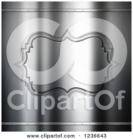 Clipart of a 3d Shiny Metal Background with an Ornate Frame - Royalty Free Illustration by KJ Pargeter