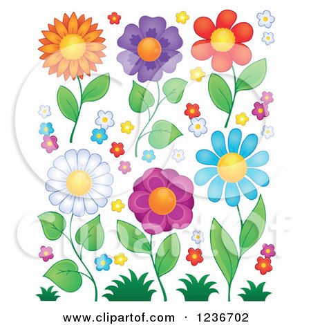 Clipart of Colorful Daisy Flowers and Grasses - Royalty Free Vector Illustration by visekart