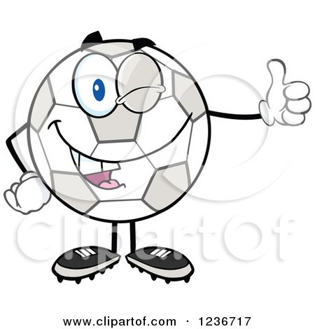 Clipart of a Happy Soccer Ball Character Holding a Thumb up - Royalty Free Vector Illustration by Hit Toon