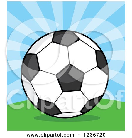 Clipart of a Cartoon Soccer Ball over Rays - Royalty Free Vector Illustration by Hit Toon