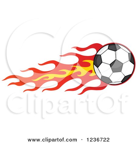 Clipart of a Flying Soccer Ball with a Trail of Flames - Royalty Free Vector Illustration by Hit Toon