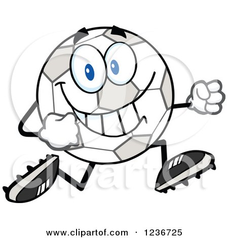 Clipart of a Happy Soccer Ball Character Running in Cleats - Royalty Free Vector Illustration by Hit Toon