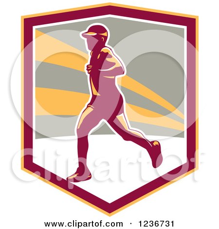 Clipart of a Male Marathon Runner in a Shield - Royalty Free Vector Illustration by patrimonio