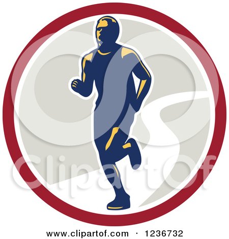 Clipart of a Male Marathon Runner in a Circle - Royalty Free Vector Illustration by patrimonio