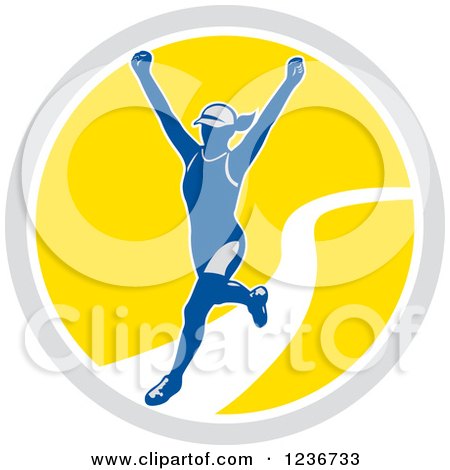 Clipart of a Female Marathon Runner Finishing in a Circle - Royalty Free Vector Illustration by patrimonio