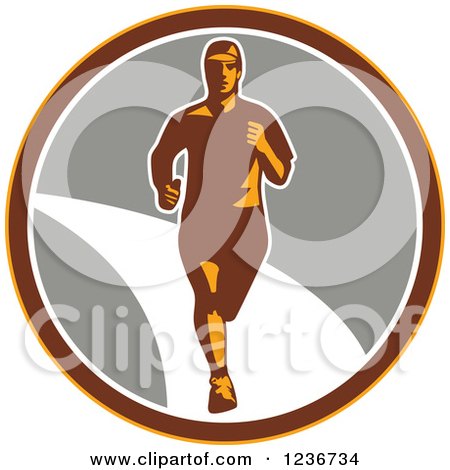 Clipart of a Male Marathon Runner in a Circle 2 - Royalty Free Vector Illustration by patrimonio