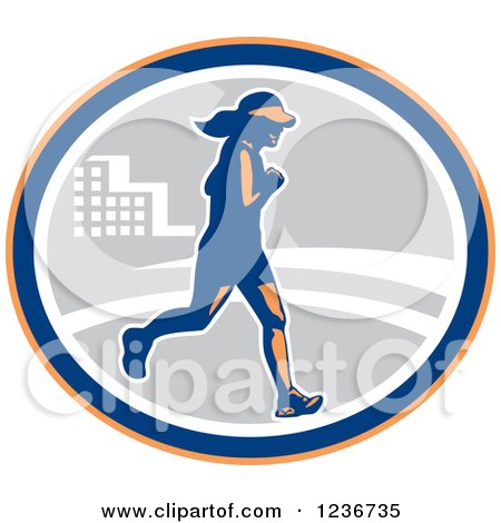 Clipart of a Female Marathon Runner in an Oval - Royalty Free Vector Illustration by patrimonio