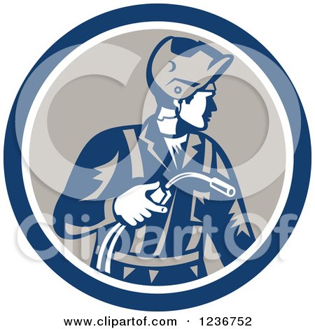 Clipart of a Retro Welder Worker in a Circle - Royalty Free Vector Illustration by patrimonio