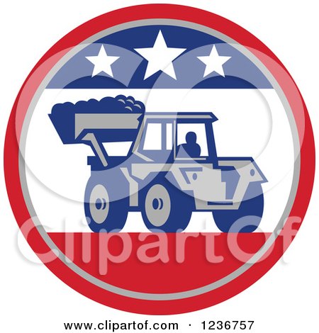 Clipart of a Bobcat Digger Machine in a Patriotic American Circle - Royalty Free Vector Illustration by patrimonio