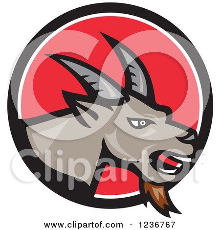 Clipart of a Cartoon Goat in a Red Circle - Royalty Free Vector Illustration by patrimonio
