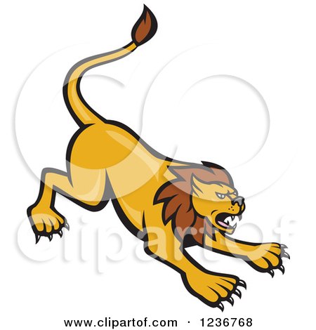 Clipart of a Mad Lion Attacking - Royalty Free Vector Illustration by patrimonio