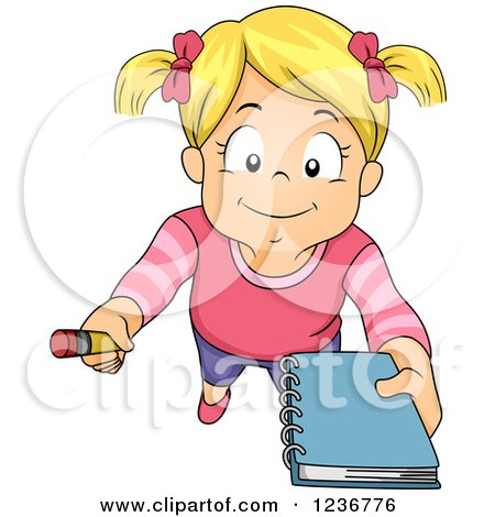 Clipart of a Blond Girl Asking for an Autograph - Royalty Free Vector Illustration by BNP Design Studio