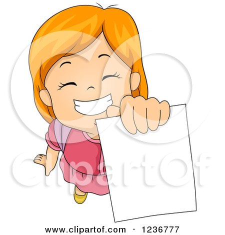 Clipart of a Proud Red Haired School Girl Holding up a Test - Royalty Free Vector Illustration by BNP Design Studio