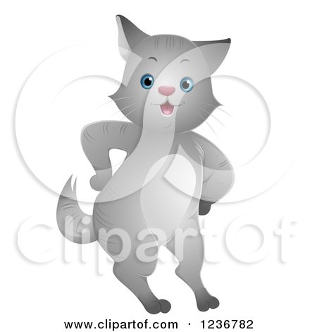 Clipart of a Cute Gray Cat Standing with Its Paws on Its Hips - Royalty Free Vector Illustration by BNP Design Studio