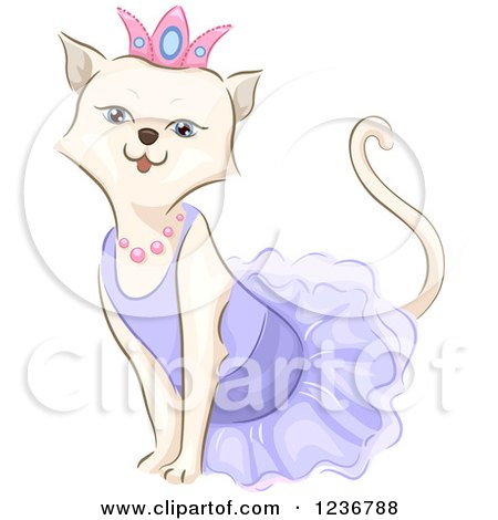 Clipart of a Cute Spoiled White Cat in a Tiara - Royalty Free Vector Illustration by BNP Design Studio