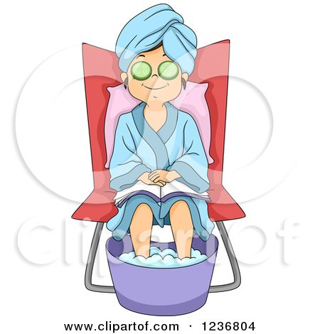 Clipart of a Pampered and Relaxed Girl Getting a Foot Soak at a Spa - Royalty Free Vector Illustration by BNP Design Studio