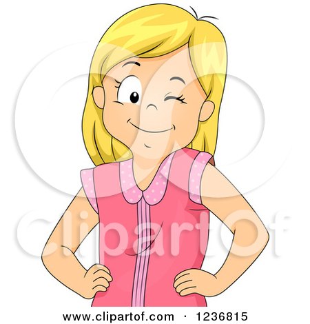 Clipart of a Happy Blond Girl Winking - Royalty Free Vector Illustration by BNP Design Studio