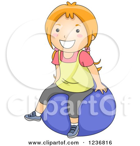 Clipart of a Happy Red Haired Girl Sitting on an Exercise Ball - Royalty Free Vector Illustration by BNP Design Studio