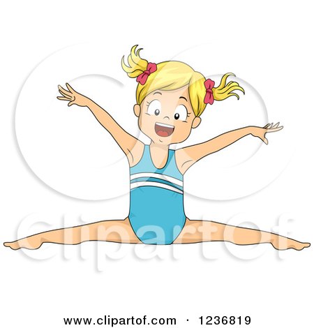 Clipart of a Happy Blond Gymnast Girl Jumping - Royalty Free Vector Illustration by BNP Design Studio