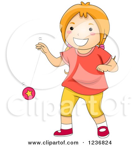 Clipart of a Happy Red Haired Girl Playing with a Yo Yo - Royalty Free Vector Illustration by BNP Design Studio