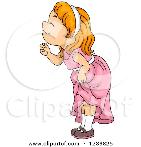 Clipart of a Red Haired Girl Bending over and Smelling - Royalty Free Vector Illustration by BNP Design Studio