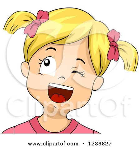 Clipart of a Happy Blond Girl Winking and Looking up - Royalty Free Vector Illustration by BNP Design Studio