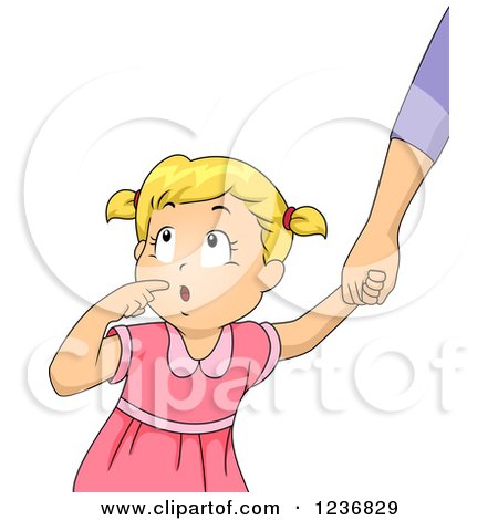 Clipart of a Curious Blond Girl Holding Her Parent's Hand - Royalty Free Vector Illustration by BNP Design Studio