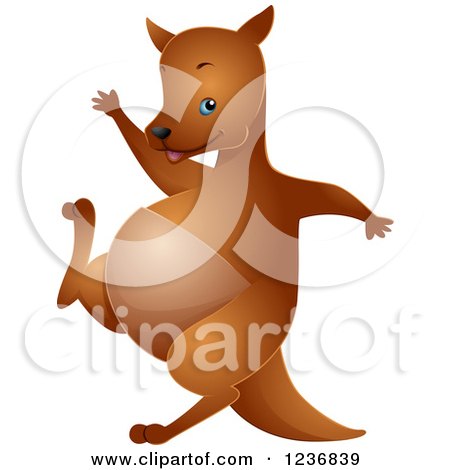 Clipart of a Cute Waving Kangaroo - Royalty Free Vector Illustration by BNP Design Studio