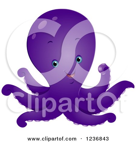 Clipart of a Cute Happy Purple Octopus - Royalty Free Vector Illustration by BNP Design Studio