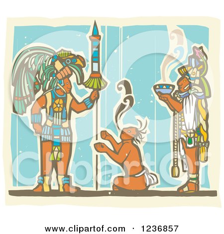 Clipart of a Mayan Kings with a Smoking Bowl over a Servant - Royalty Free Vector Illustration by xunantunich