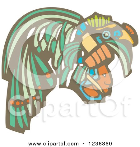 Clipart of a Mayan King Head with Ornamental Headdress - Royalty Free Vector Illustration by xunantunich