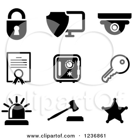 Clipart of Black and White Security Icons - Royalty Free Vector Illustration by Vector Tradition SM