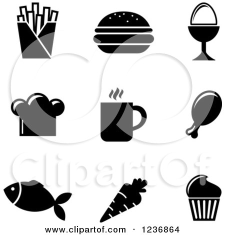 Clipart of Black and White Food Icons - Royalty Free Vector Illustration by Vector Tradition SM