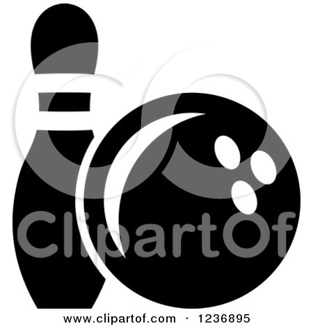 Clipart of a Black and White Bowling Ball and Pin Icon - Royalty Free Vector Illustration by Vector Tradition SM