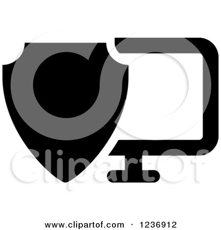 Clipart of a Black and White Shield and Computer Icon - Royalty Free Vector Illustration by Vector Tradition SM