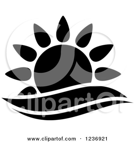 Clipart of a Black and White Sun and Surf Icon - Royalty Free Vector Illustration by Vector Tradition SM