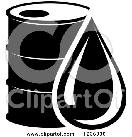 Clipart of a Black and White Oil Drop and Barrel Icon - Royalty Free Vector Illustration by Vector Tradition SM
