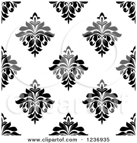 Clipart of a Seamless Black and White Damask Background Pattern 14 - Royalty Free Vector Illustration by Vector Tradition SM