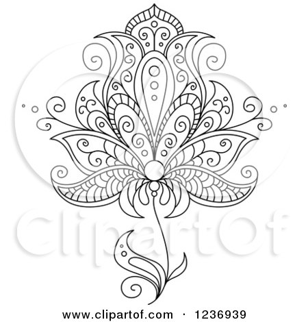 Clipart of a Black and White Henna Flower 16 - Royalty Free Vector Illustration by Vector Tradition SM