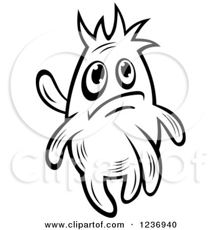 Clipart of a Sad Black and White Amoeba or Monster - Royalty Free Vector Illustration by Vector Tradition SM