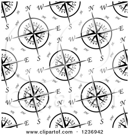 Clipart of a Seamless Background Pattern of Black and White Compass Roses - Royalty Free Vector Illustration by Vector Tradition SM