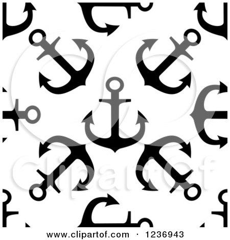 Clipart of a Seamless Background Pattern of Black and White Anchors 3 - Royalty Free Vector Illustration by Vector Tradition SM