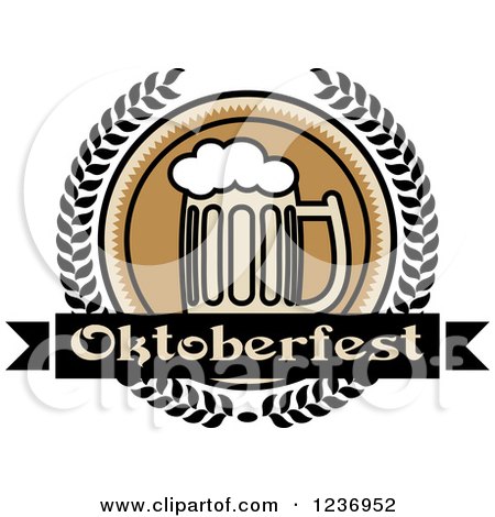 Clipart of a Beer Mug with an Oktoberfest Banner and Laurels - Royalty Free Vector Illustration by Vector Tradition SM
