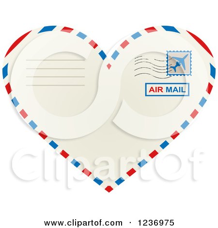 Clipart of a Postmarked Heart Shaped Valentine Air Mail Envelope - Royalty Free Vector Illustration by Vector Tradition SM