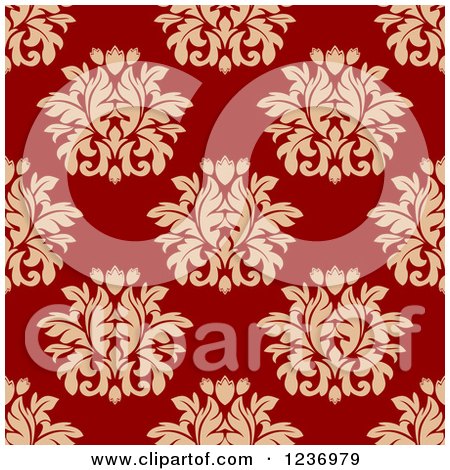 Clipart of a Seamless Red and Tan Damask Background Pattern - Royalty Free Vector Illustration by Vector Tradition SM