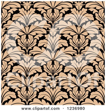 Clipart of a Seamless Tan and Black Damask Background Pattern 2 - Royalty Free Vector Illustration by Vector Tradition SM