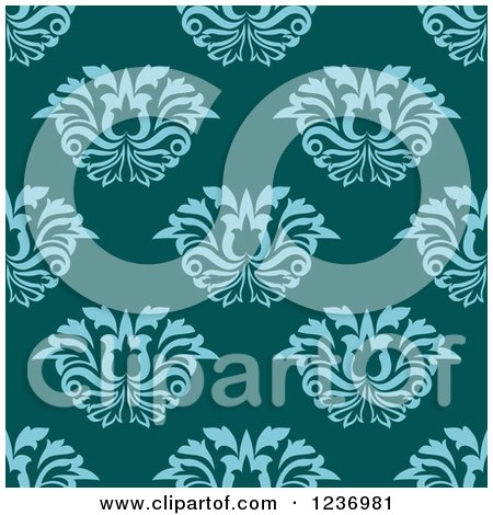 Clipart of a Seamless Turquoise and Teal Damask Background Pattern - Royalty Free Vector Illustration by Vector Tradition SM