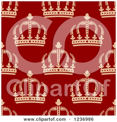 Clipart of a Seamless Background Pattern of Tan Crowns on Red - Royalty Free Vector Illustration by Vector Tradition SM