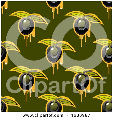 Clipart of a Seamless Black Olive and Oil Background Pattern on Green - Royalty Free Vector Illustration by Vector Tradition SM
